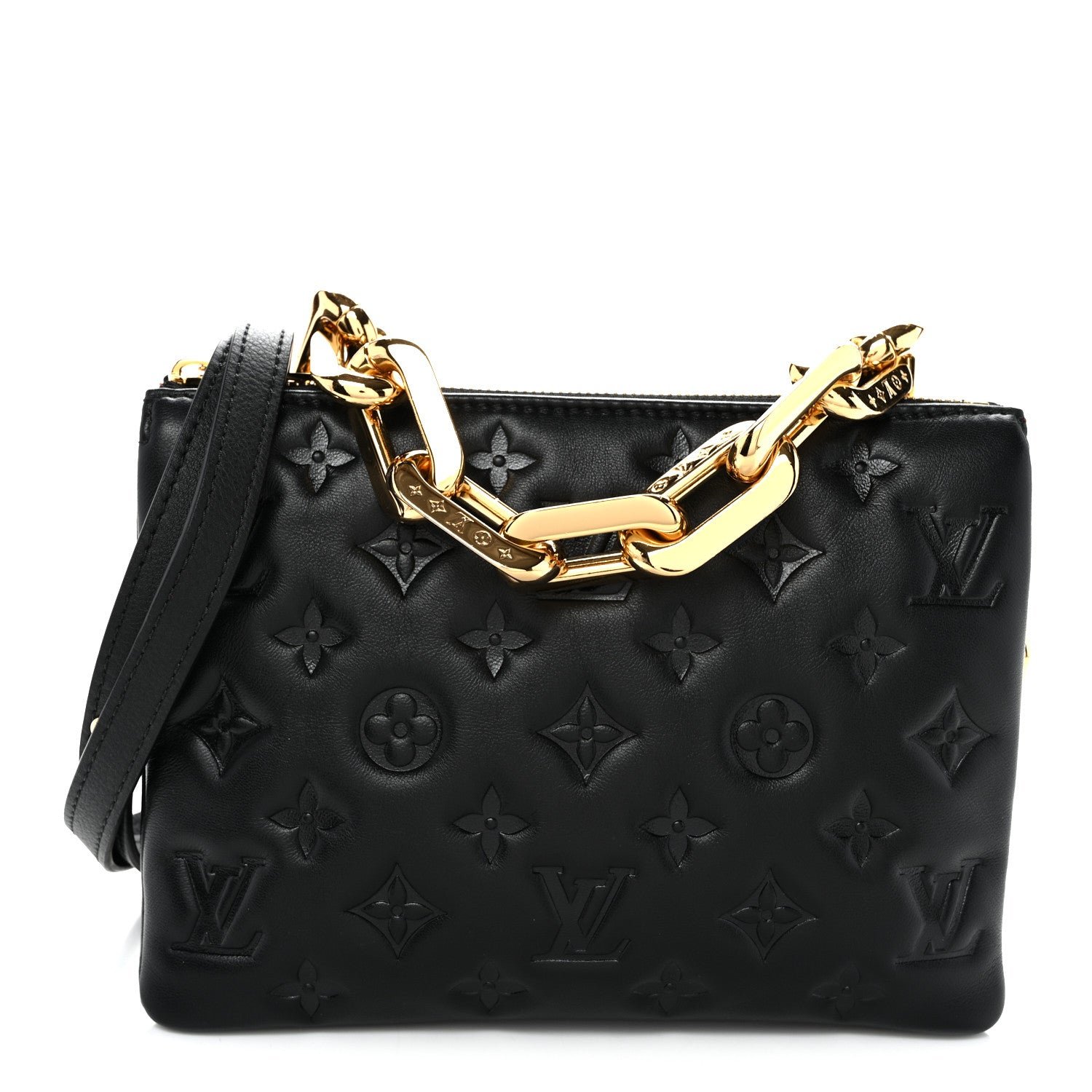 Louis Vuitton Lambskin Embossed Monogram Coussin BB Black