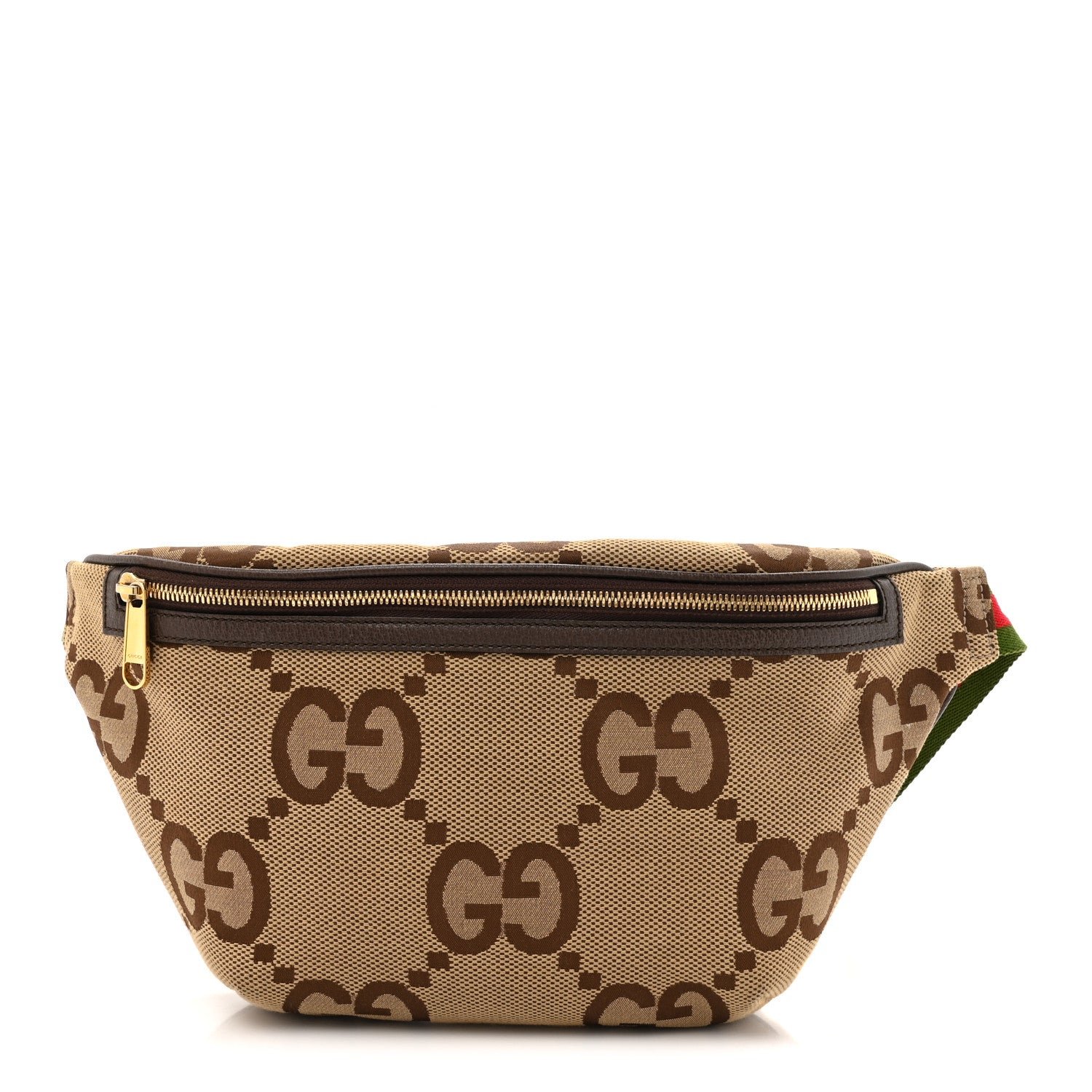 Monogram Jumbo GG Textured Dollar Calfskin Web Belt Bag Camel Ebony New Acero