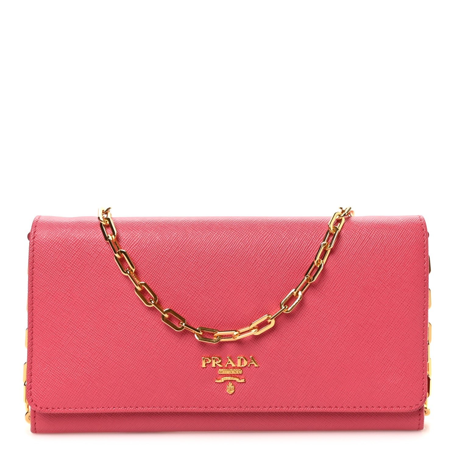 Prada Saffiano Metal Oro Chain Wallet Ibisco
