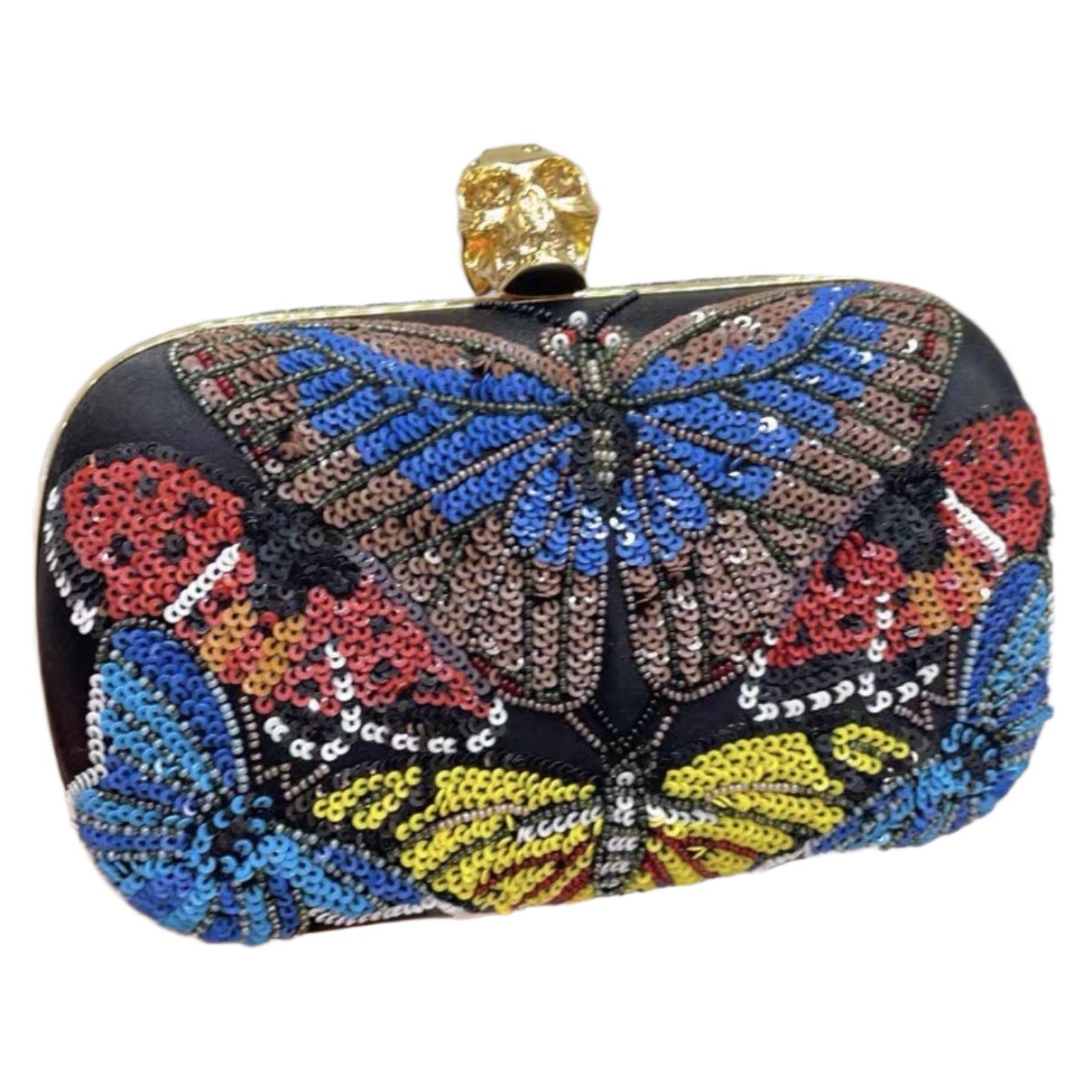 Skull leather clutch bag