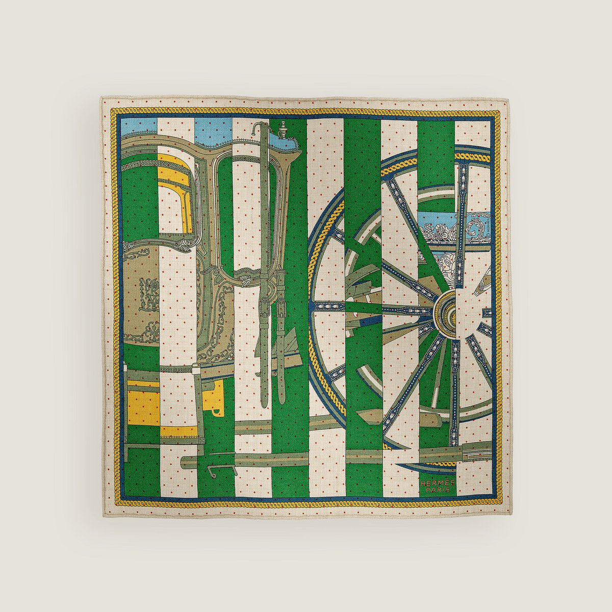 Hermès La Berline Bayadere scarf 45 Naturel/Vert/Jaune | BagUSeek