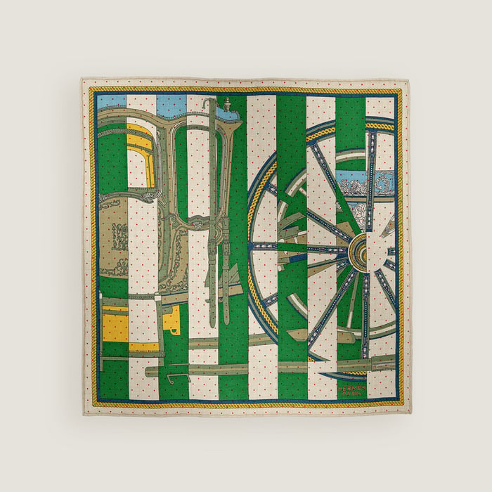 Hermès La Berline Bayadere scarf 45 Naturel/Vert/Jaune | BagUSeek