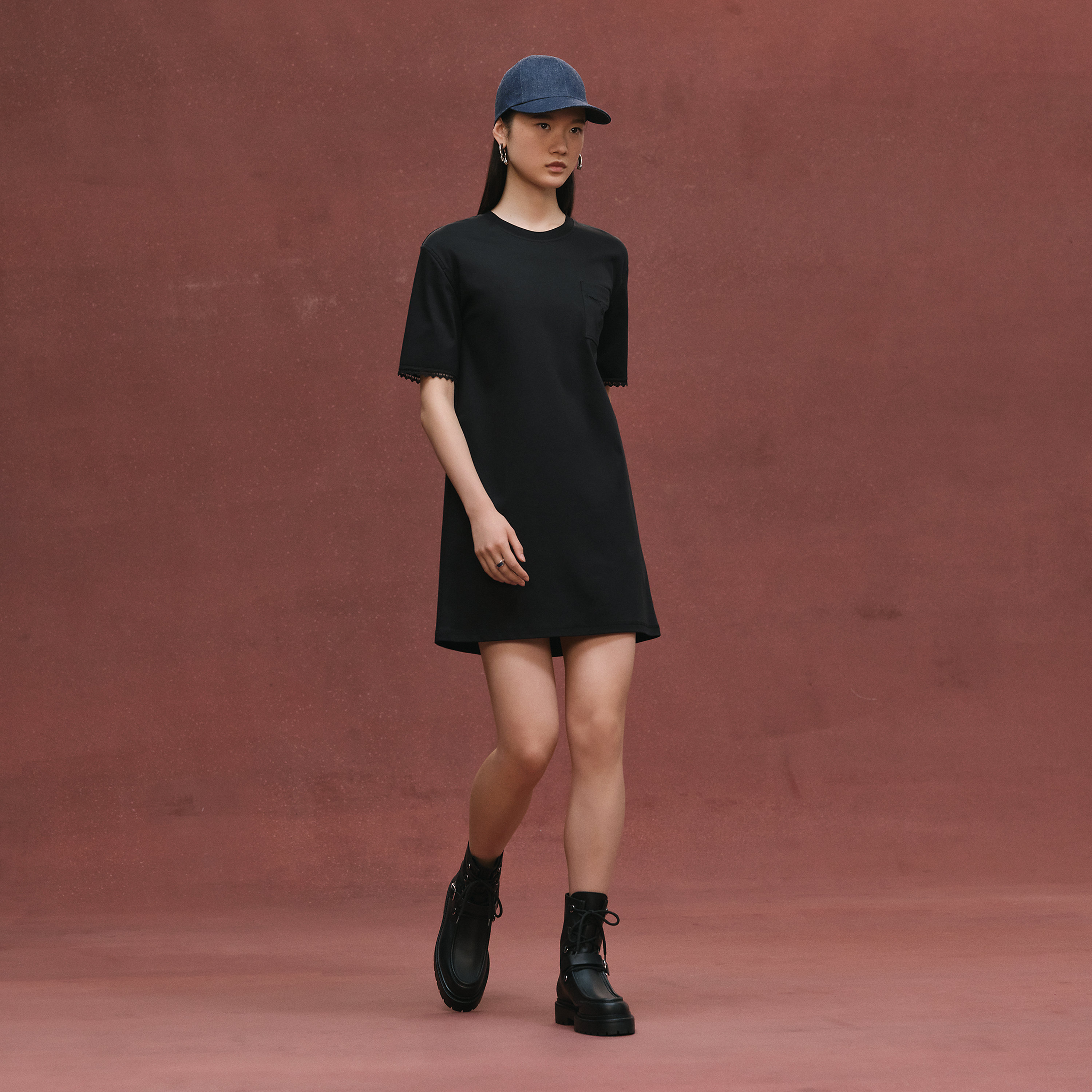 Embroidered pocket flared dress