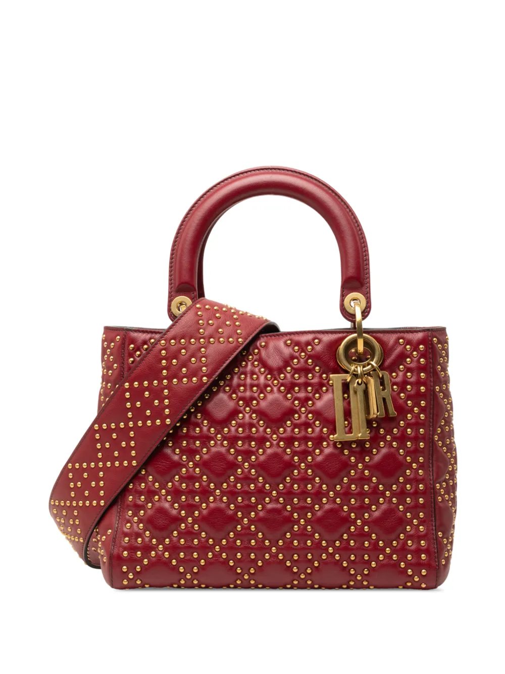 2017 Medium Lambskin Cannage Studded Supple Lady Dior satchel