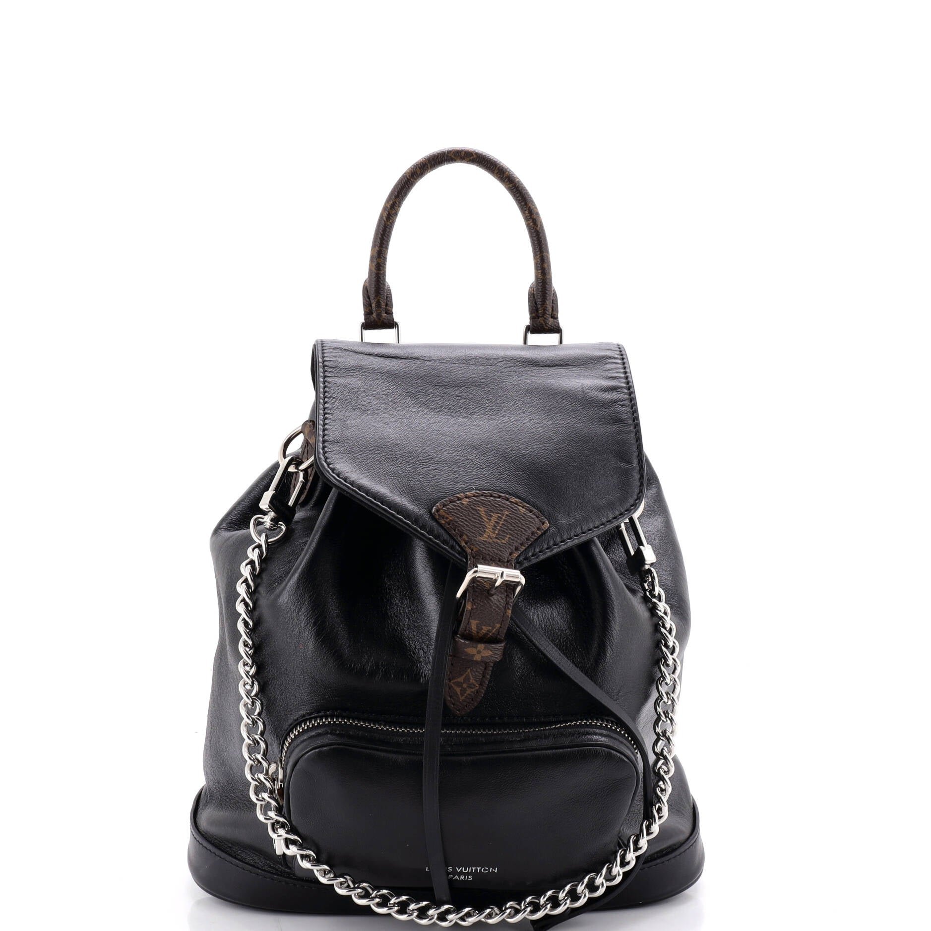 Montsouris Vibe Backpack Leather with Monogram Canvas PM