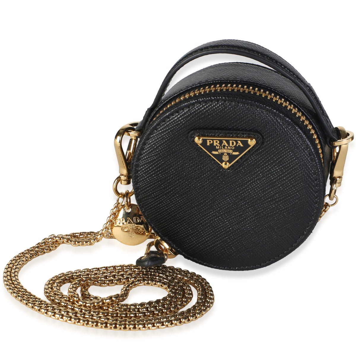 Black Saffiano Mini Round Top Handle Crossbody Bag
