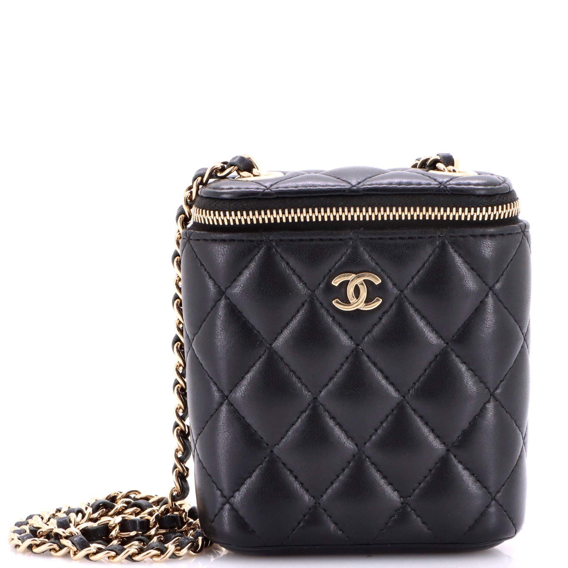 Vertical Classic Vanity Case with Chain Quilted Lambskin Small