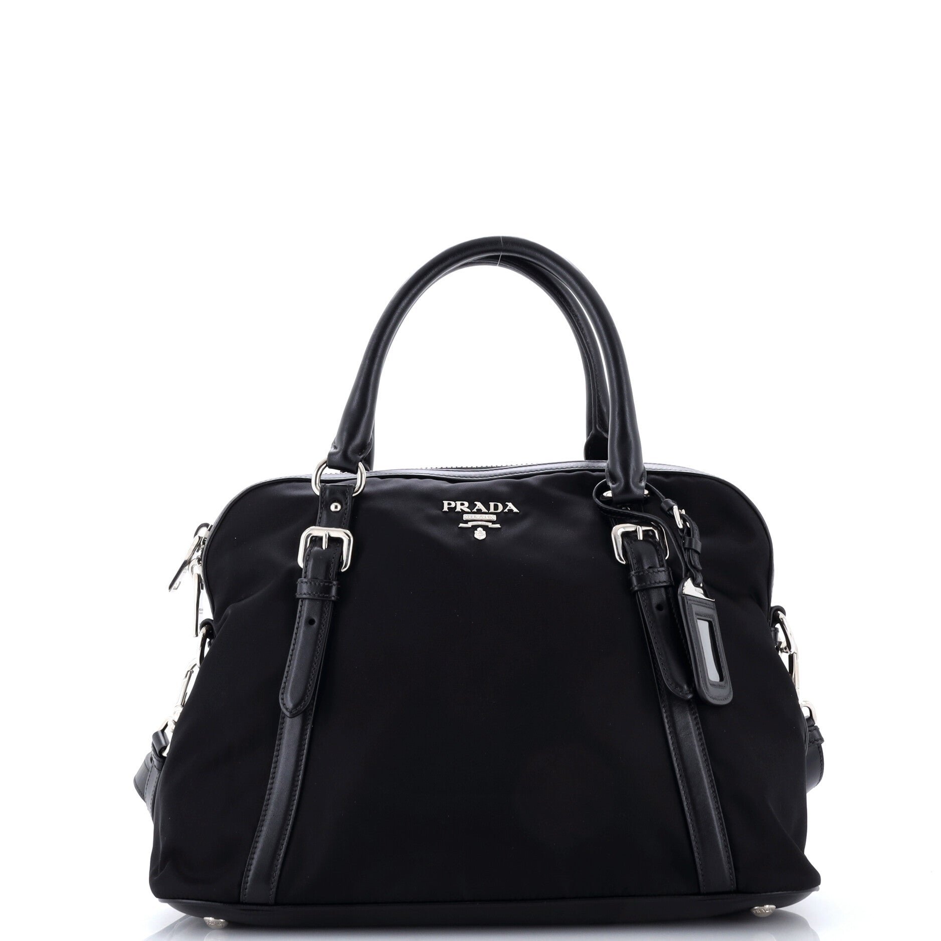 Convertible Dome Satchel Tessuto with Leather Large