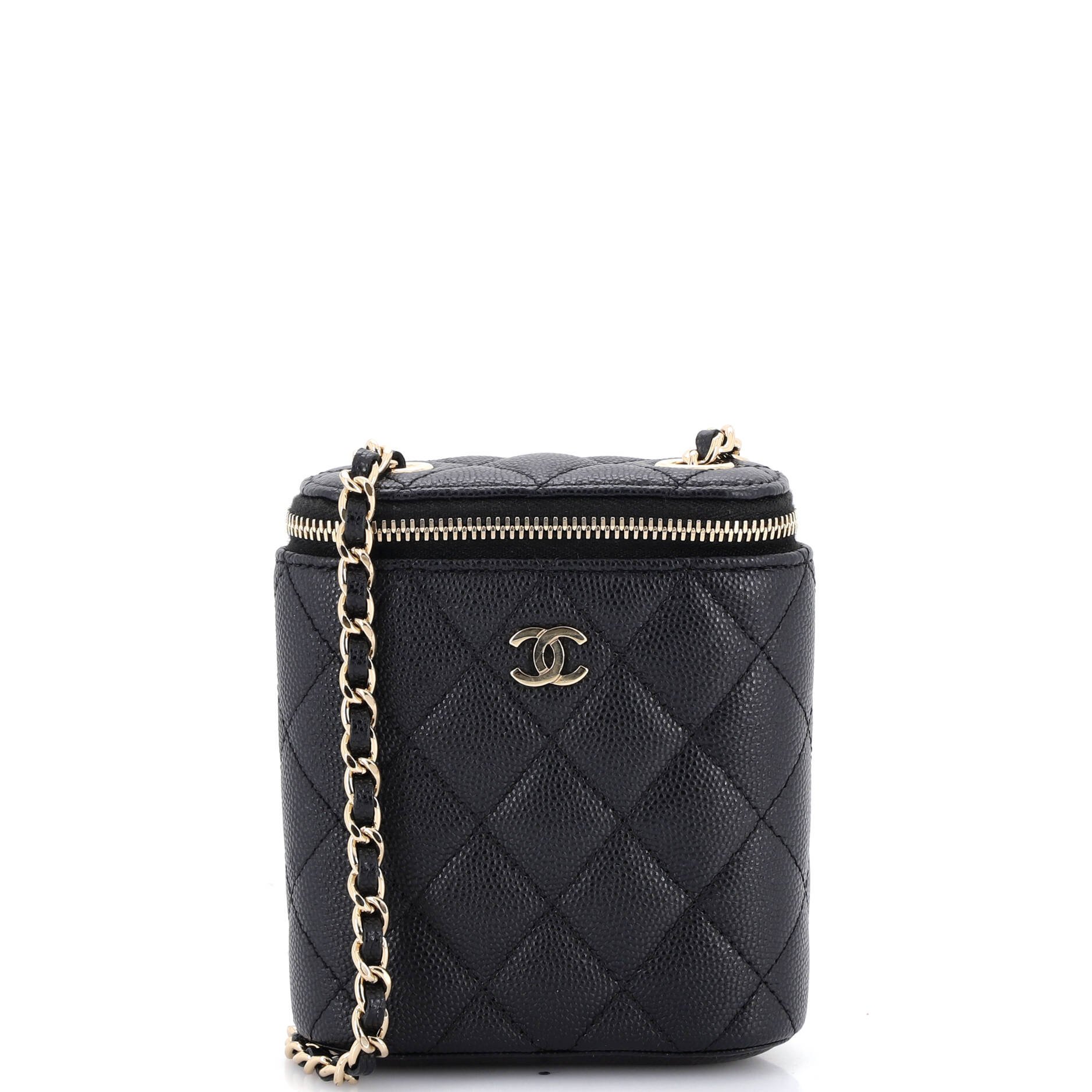 Vertical Classic Vanity Case with Chain Quilted Caviar Mini