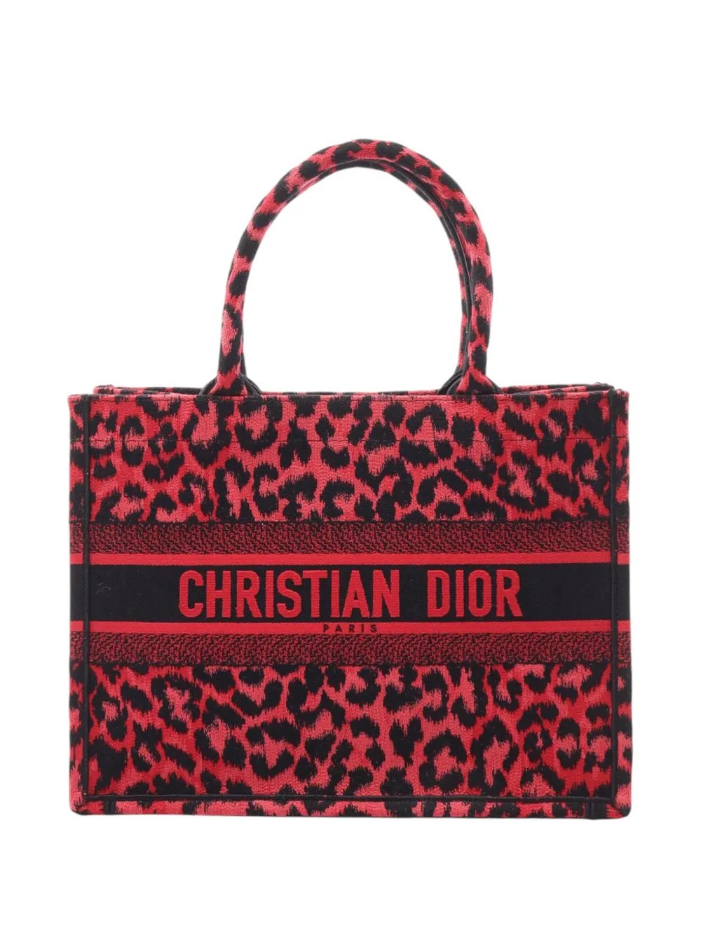 2010-2021 Mizza Medium Embroidered Canvas Leopard Book tote bag