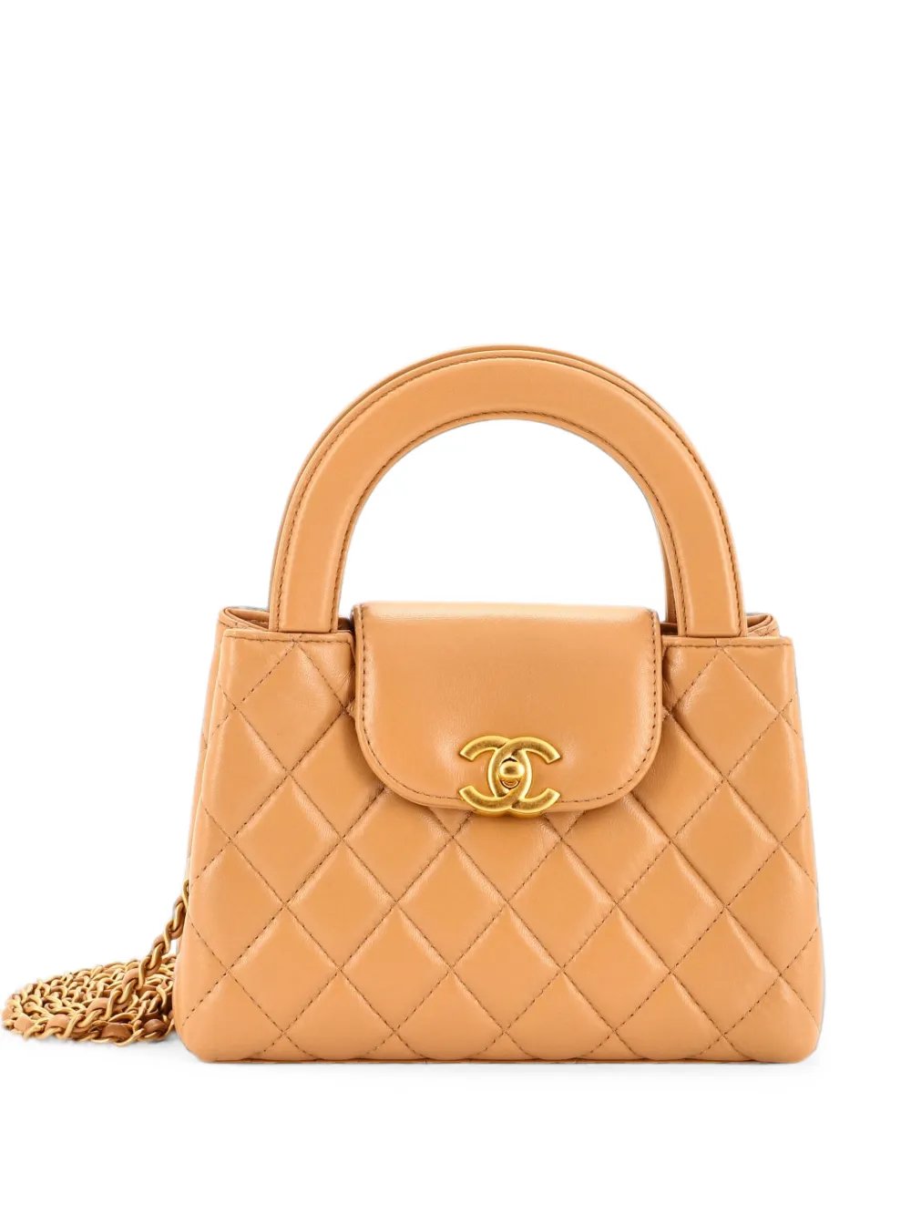 Kelly Top Handle Shopping Bag Quilted Shiny Aged Calfskin Mini satchel
