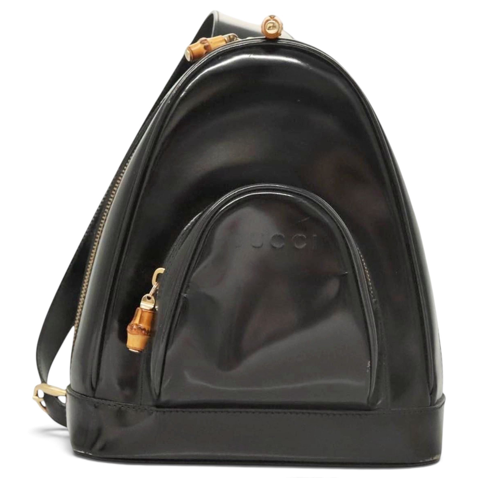 Bamboo patent leather handbag