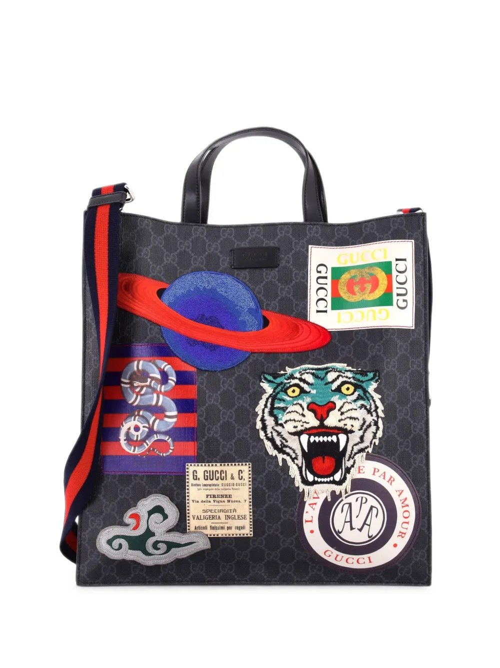 Courrier Convertible Soft Open GG Coated Canvas with Applique North South tote bag