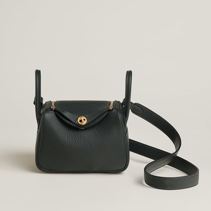 Hermes Mini Lindy II in Vert Fonce Clemence leather
