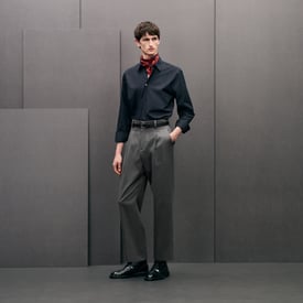 Straight cut shirt with leather detail
