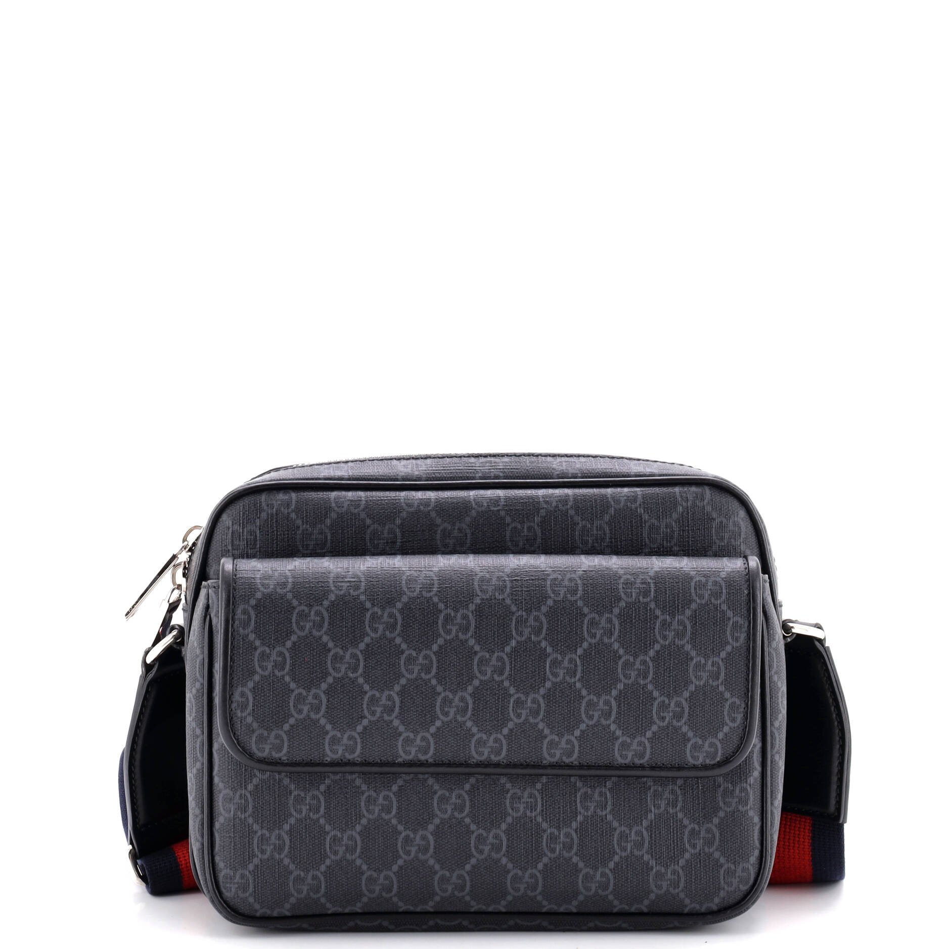 Web Strap Front Pocket Crossbody Messenger GG Coated Canvas Small