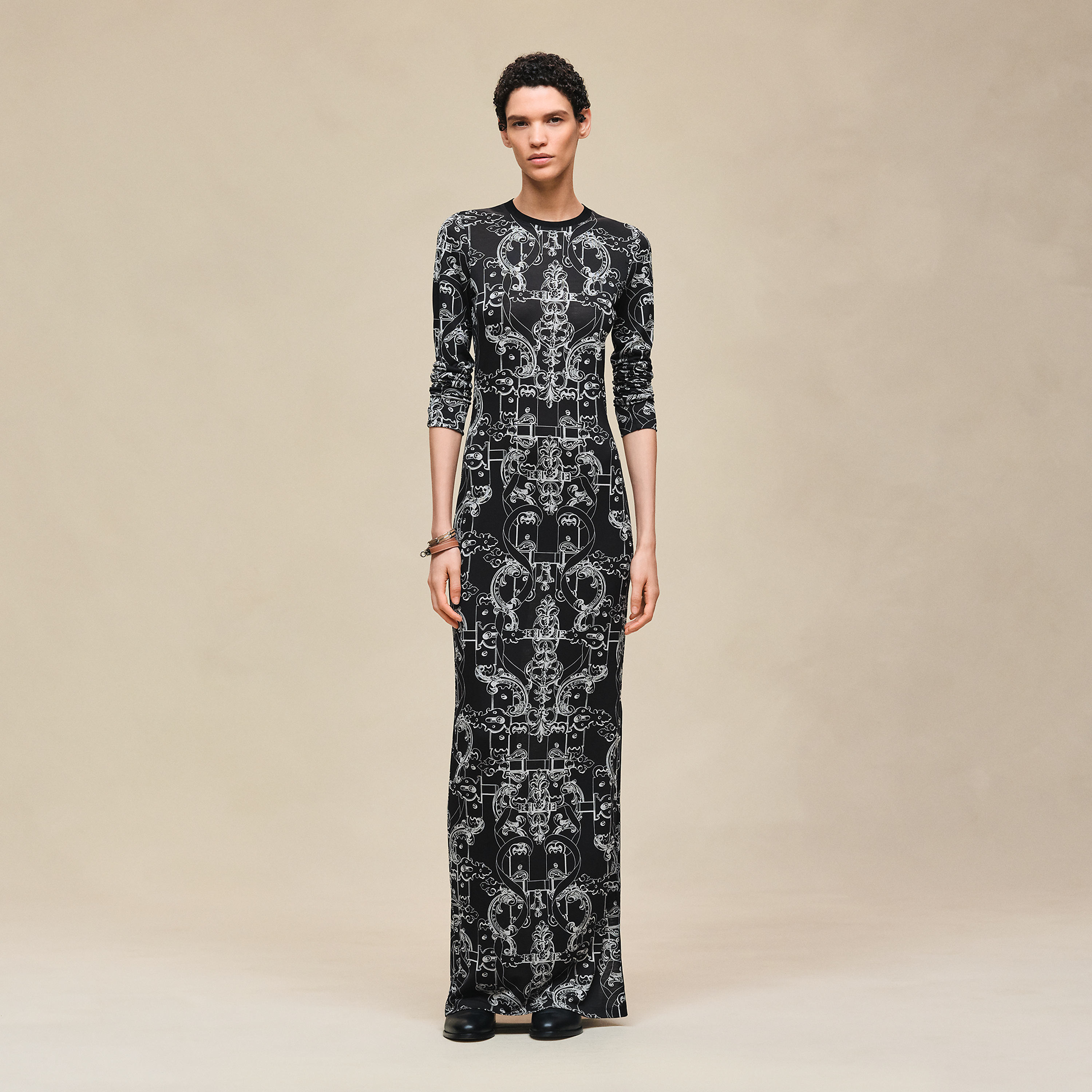 "Ferronnerie Remix" short-sleeve long dress