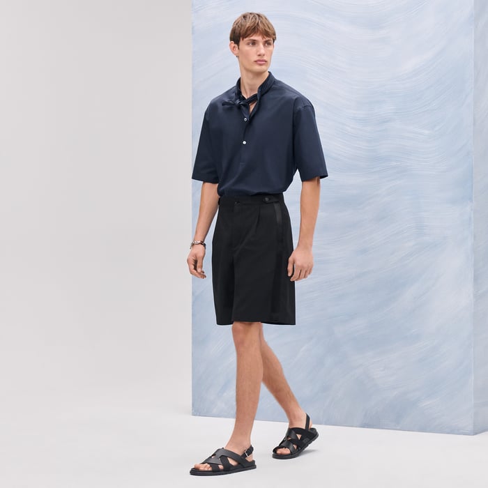Noir "Pique Plie Satin" Malibu Shorts