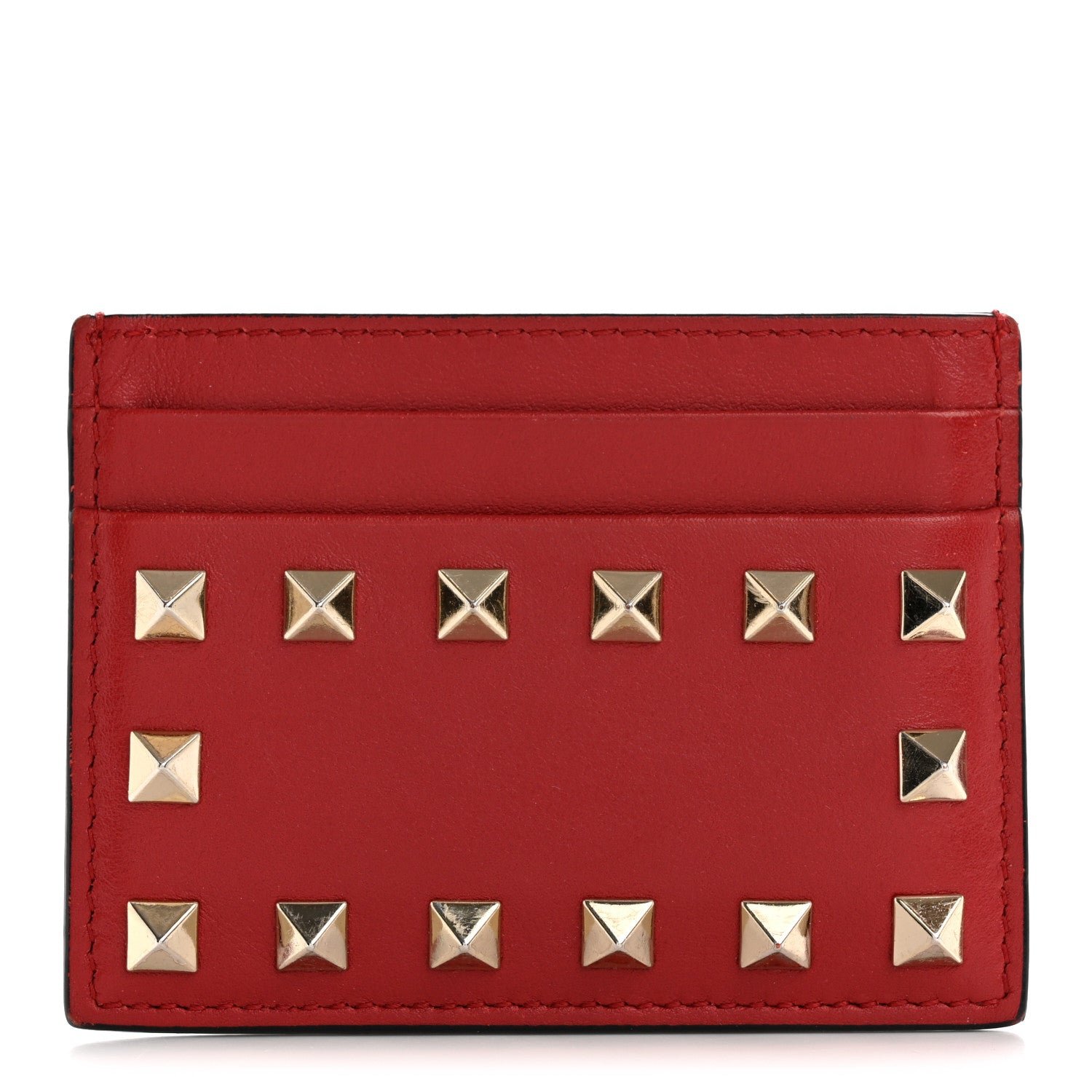 Valentino Garavani Vitello Rockstud Card Holder Rosso Valentino