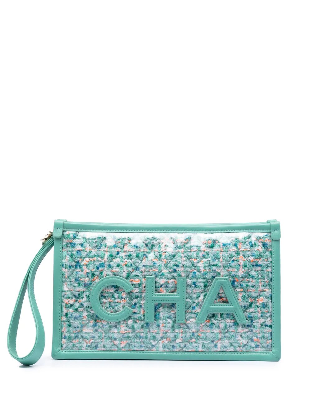 2019 Quilted Tweed PVC Logo Wristlet clutch bag