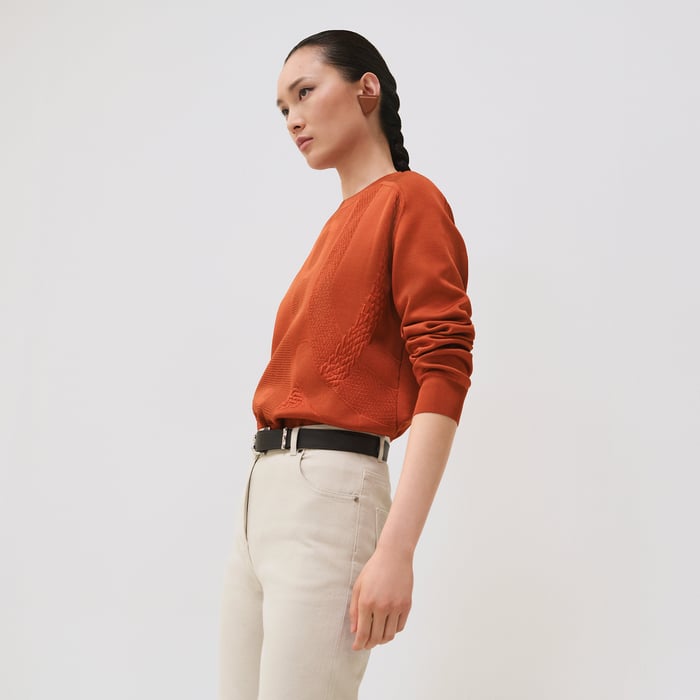 Marron Terracotta "Coaching" Long-sleeve Sweater