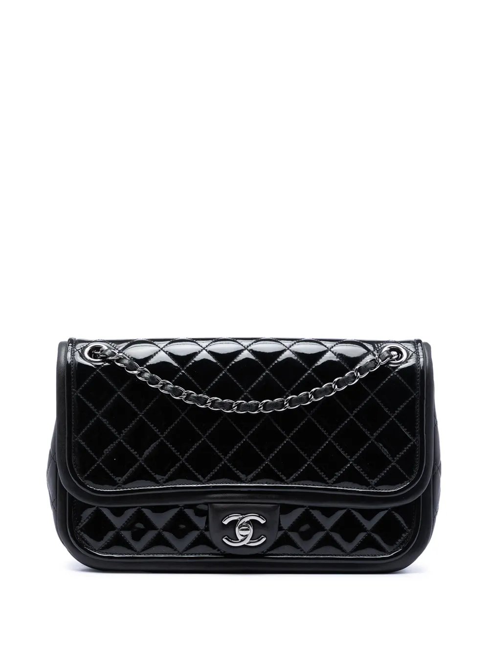2013-2014 Jumbo Quilted Patent and Lambskin Trimmed Classic Twist Flap shoulder bag