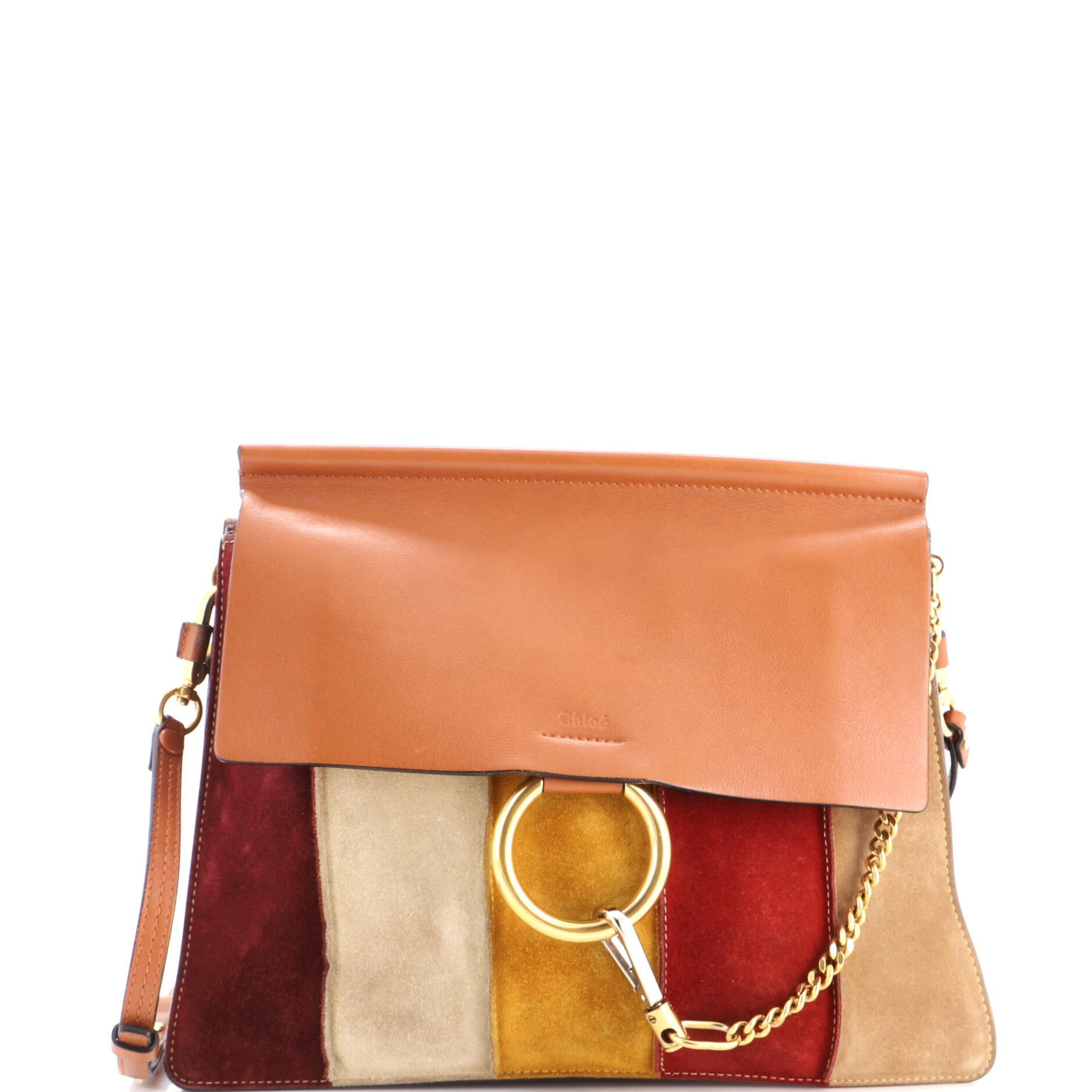Faye Shoulder Bag Stitched Suede and Leather Medium