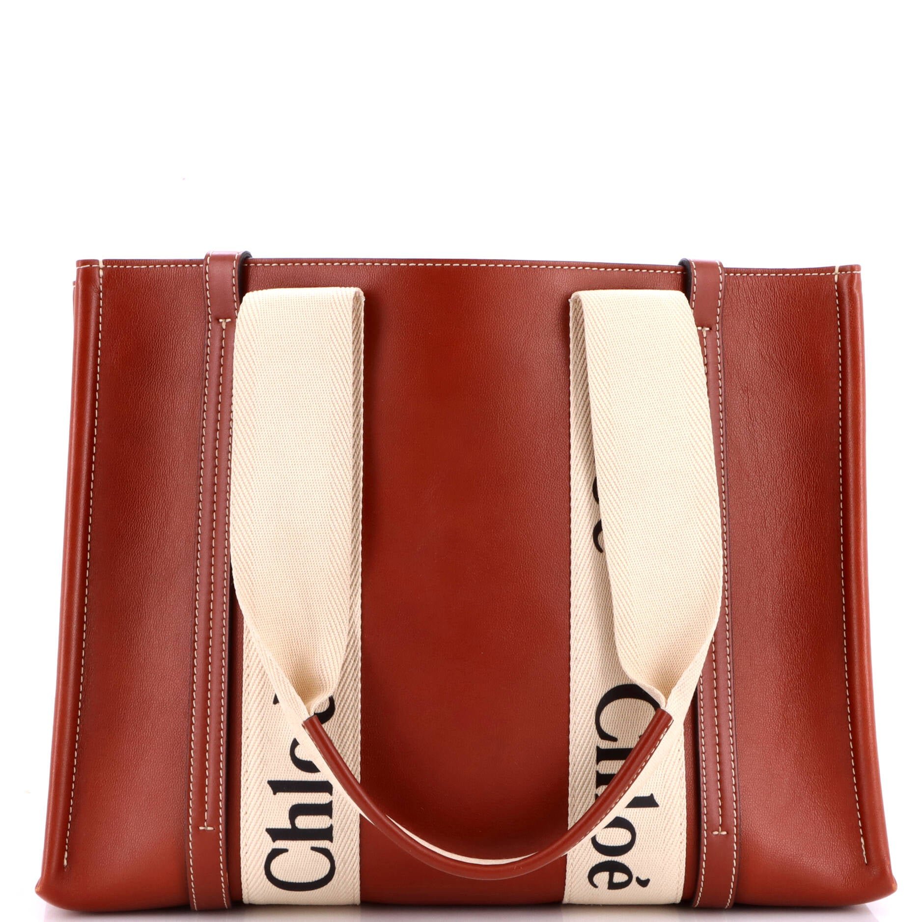 Woody Tote Leather with Canvas Medium