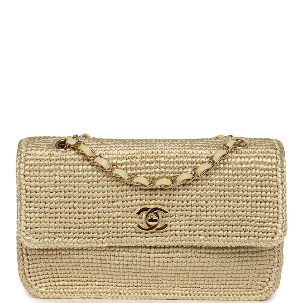 Chanel Small Coco Beach Flap Bag Light Gold Braided Raffia Gold Hardware