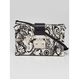 Louis Vuitton Black/White Floral Printed Textured Leather Petite Malle Bag