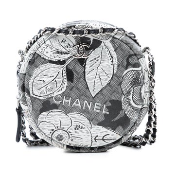 CC Calfskin Floral Round Clutch with Chain