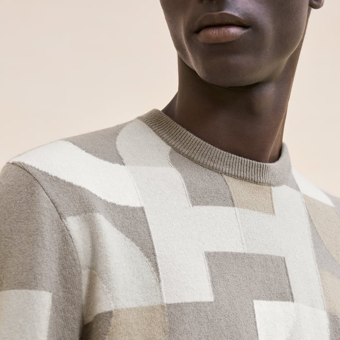 Tourbe Cashmere "Intarsia Maillon Puzzle" Crewneck Sweater