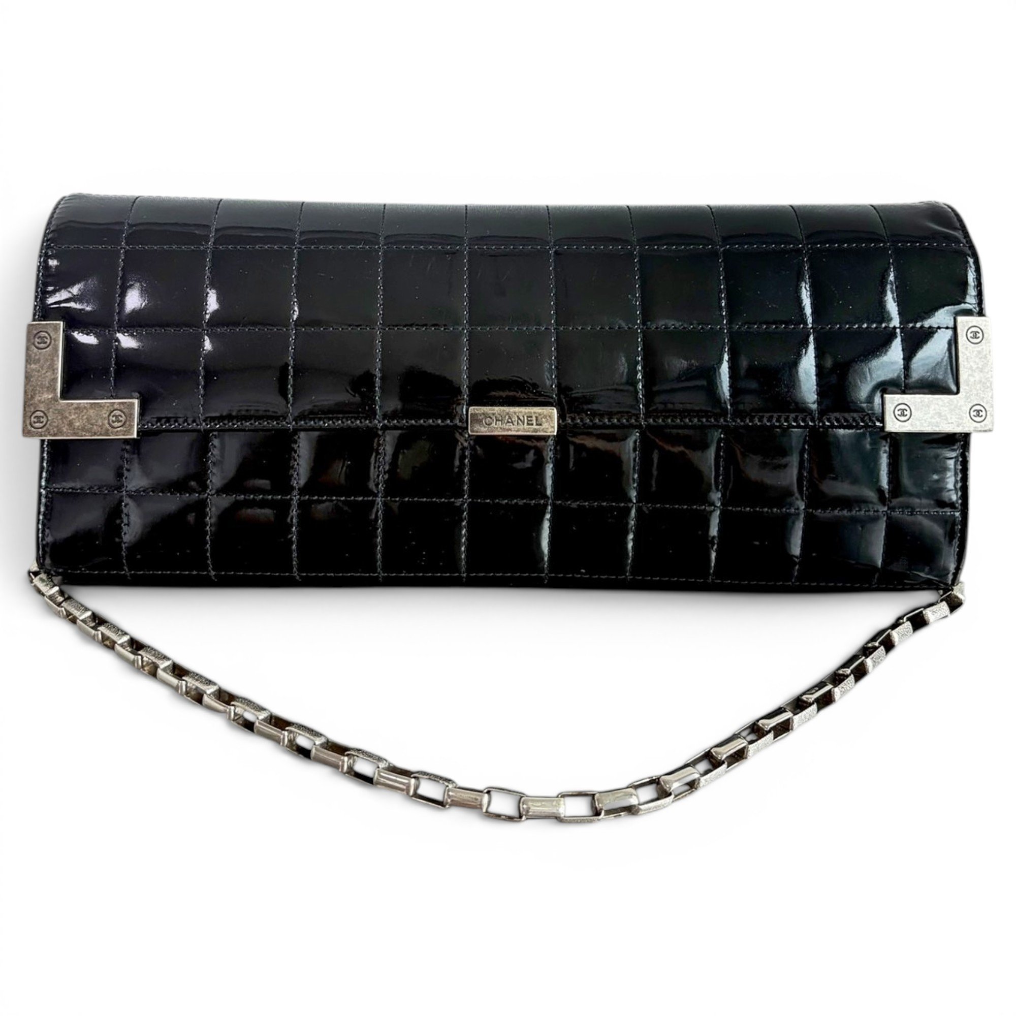 East West Chocolate Bar patent leather handbag