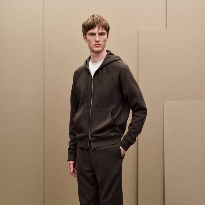 Taupe "H Golf Signature" Zipped Hooded Sweater