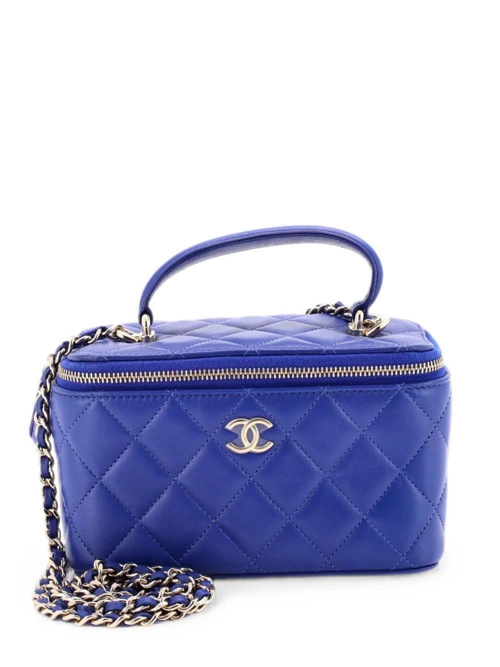 Classic Top Handle Vanity Case with Chain Quilted Lambskin Small crossbody bag