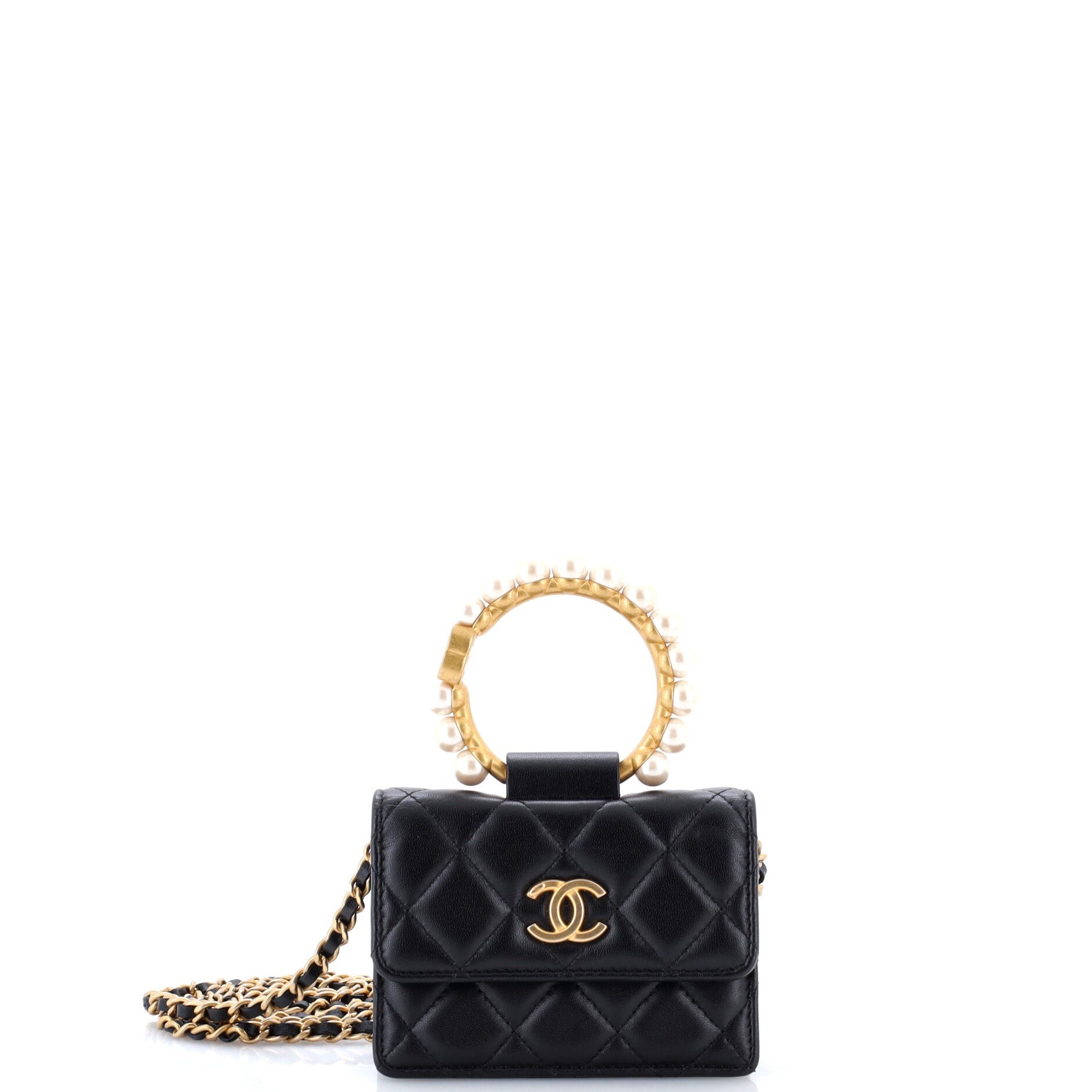 Pearl Crown Clutch with Chain Quilted Lambskin