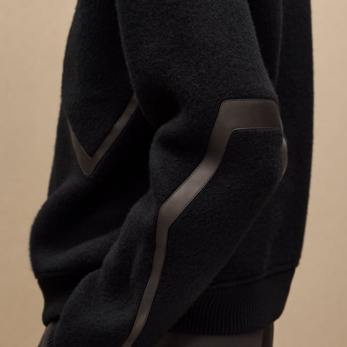 Noir Full-zip Sweater With Leather Detail