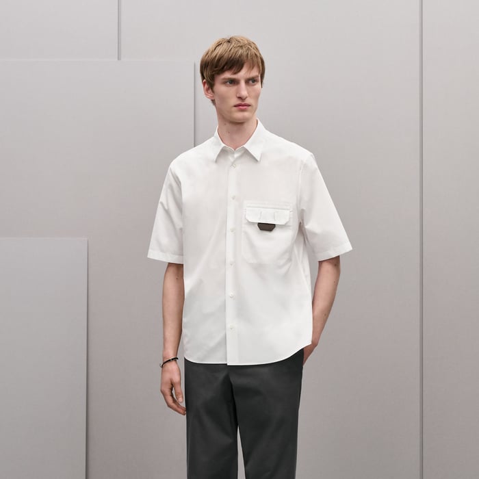 Blanc Shirt With Leather Detail