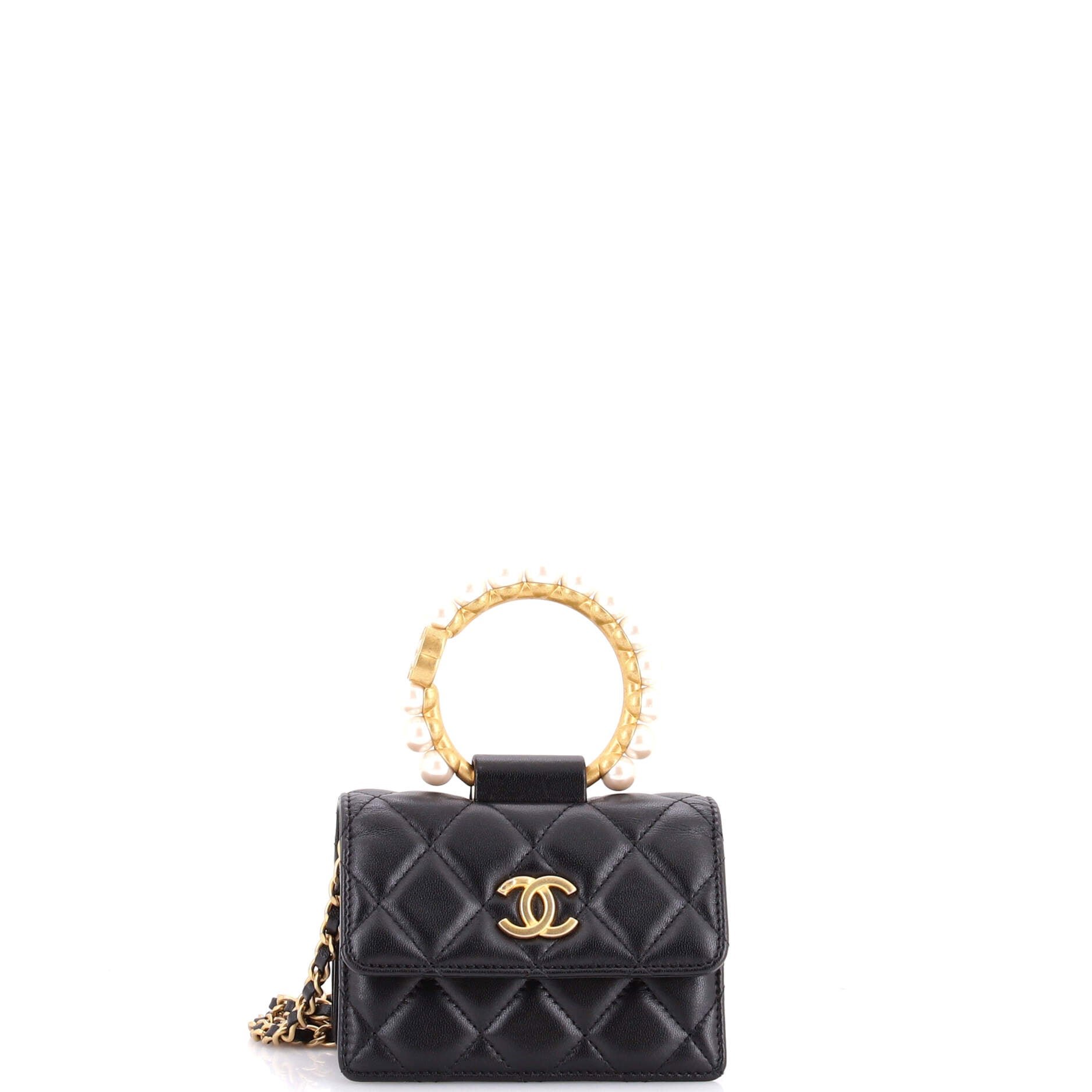Pearl Crown Clutch with Chain Quilted Lambskin