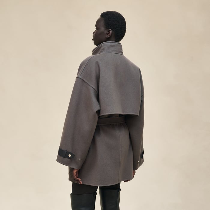 Gris Fumé Short Mixed Leather Cashmere Coat
