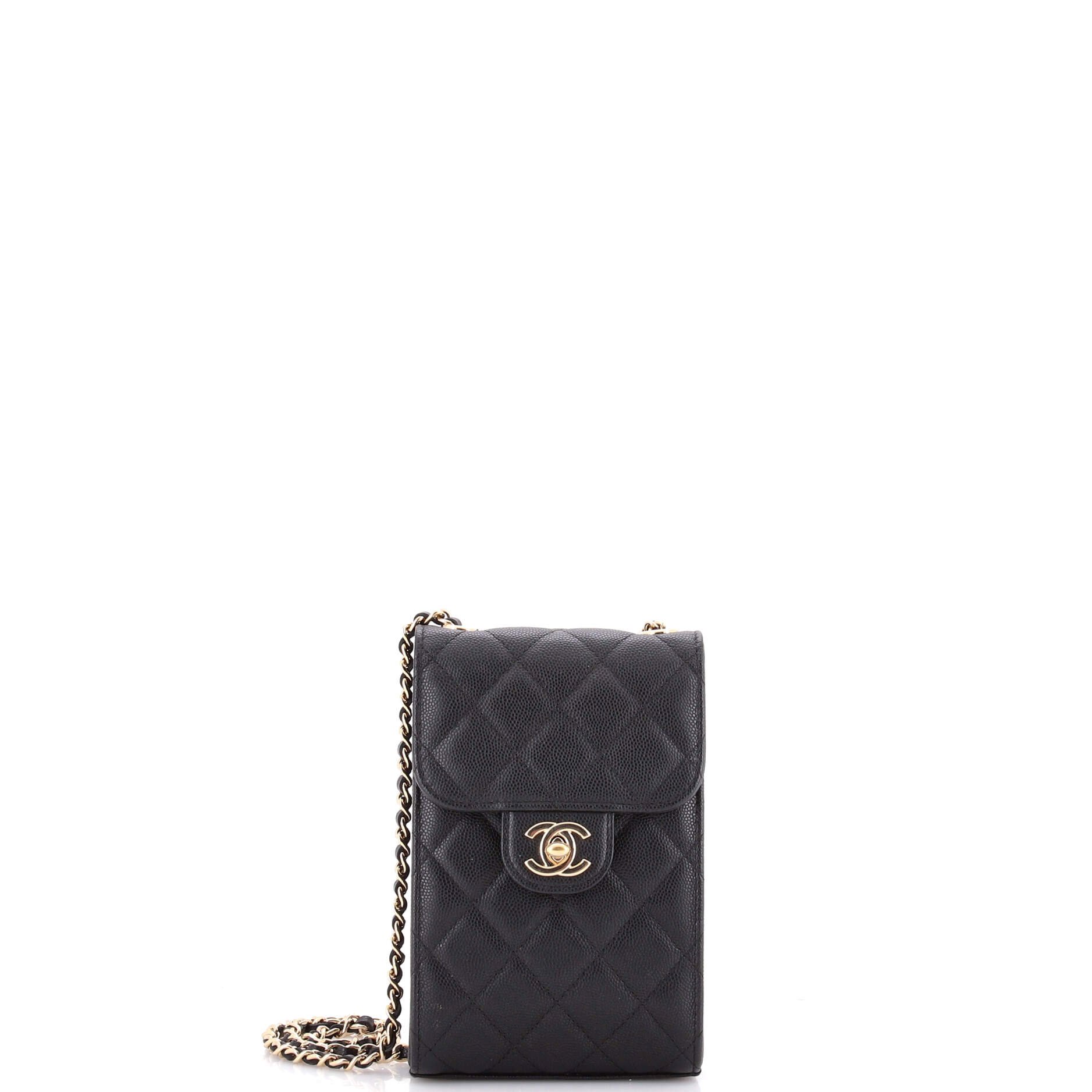 CC Flap Phone Holder Crossbody Bag Quilted Caviar