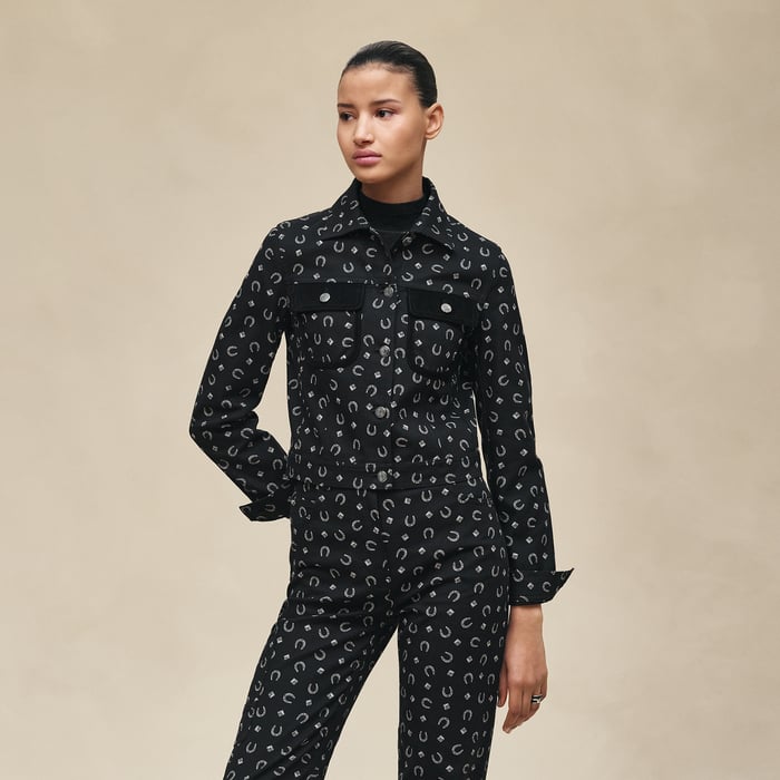 Noir Veste Inspiration Denim Imprimé « porte-bonheur Bandana »