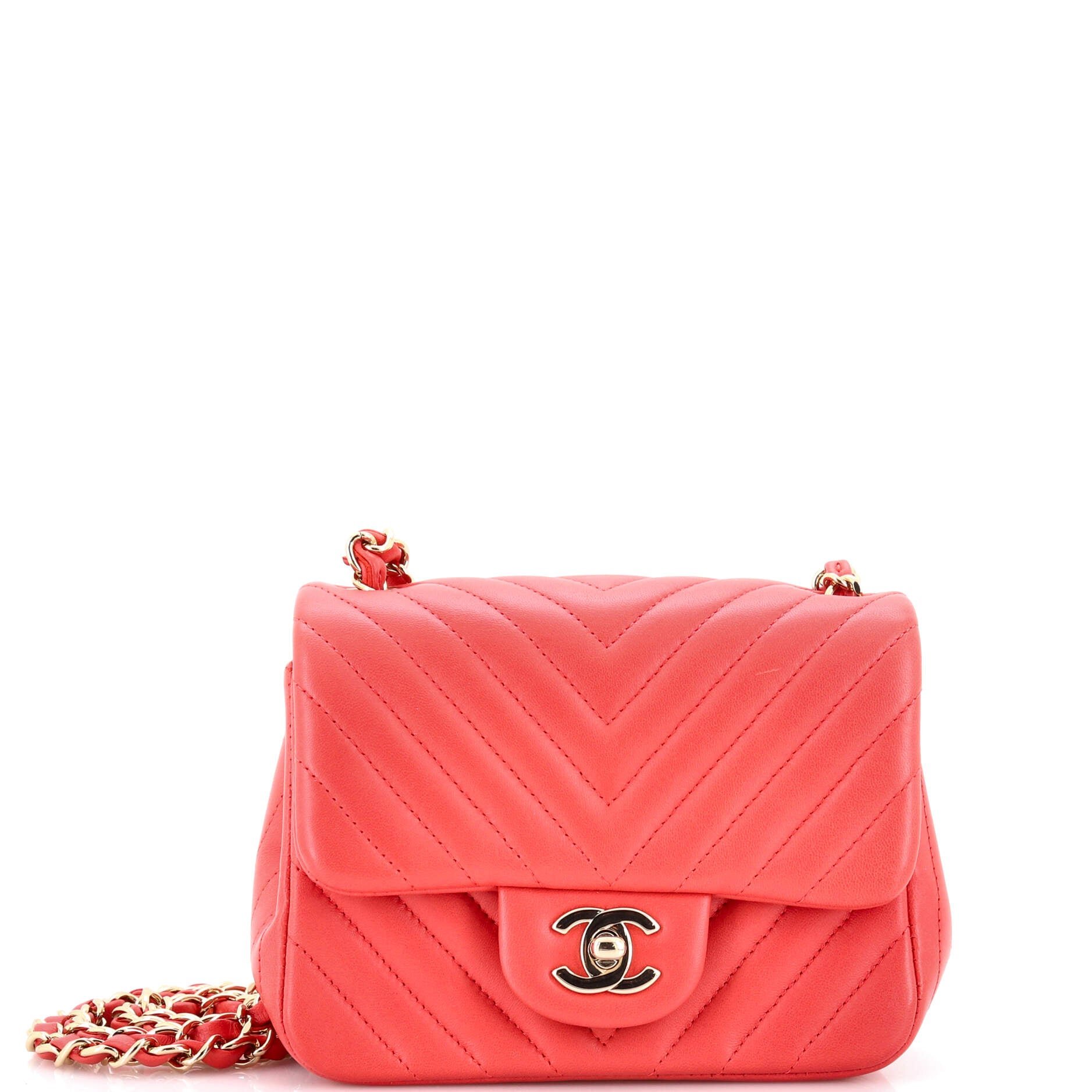 Square Classic Single Flap Bag Chevron Lambskin Mini