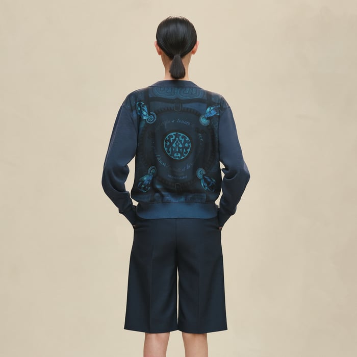 Bleu Encre "Coloriages De Jour" Short Long-sleeve Twillaine Cardigan