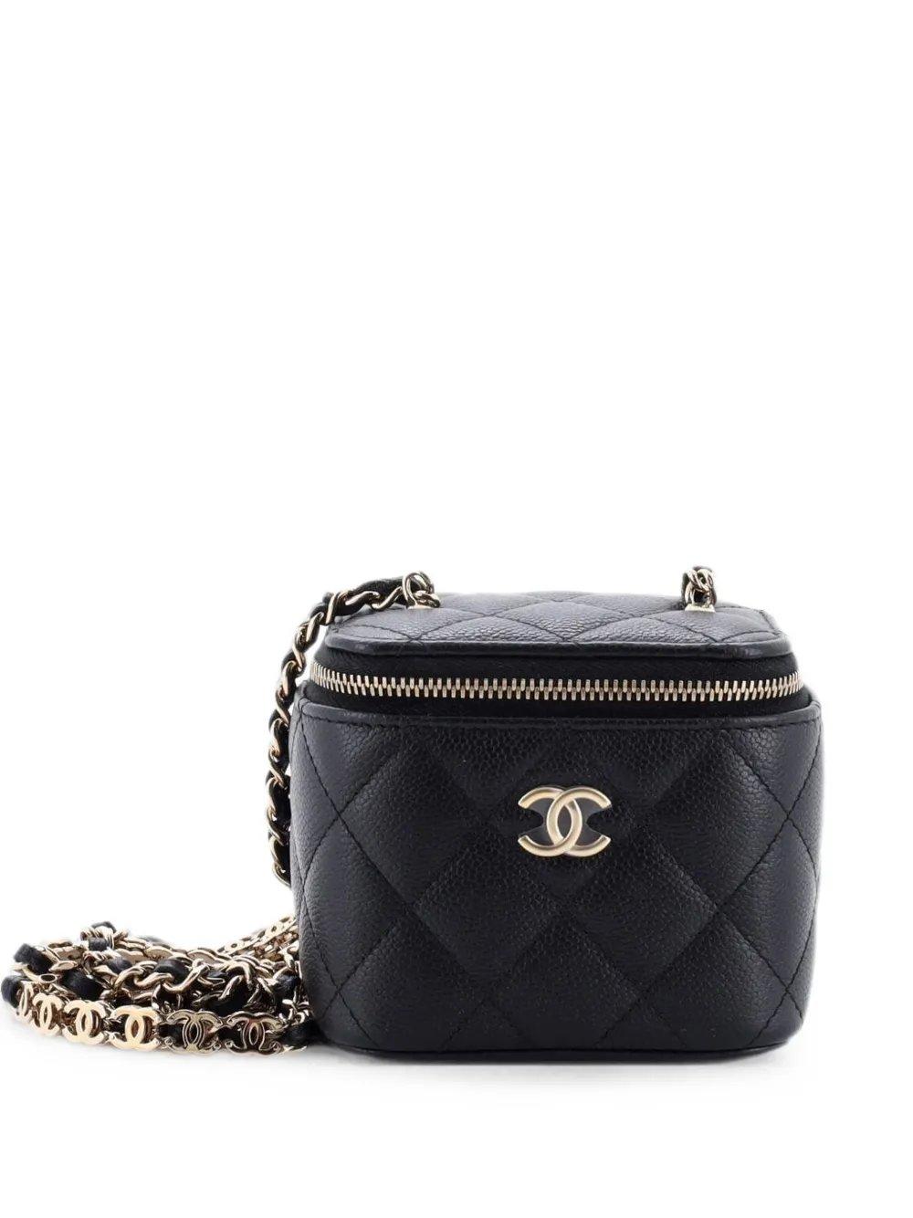 Tiny CC Link Vanity Case with Chain Quilted Caviar Mini clutch bag