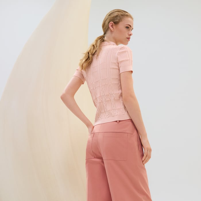 Rose Saline "Coaching" Short-sleeve Sweater