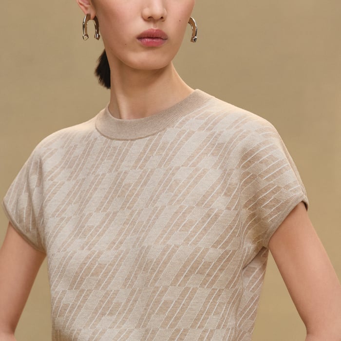 Beige Cremello Short-sleeve Sweater