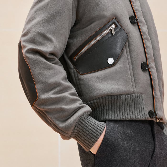 Tourbe Cashmere Rib-trim Jacket With Leather Detail