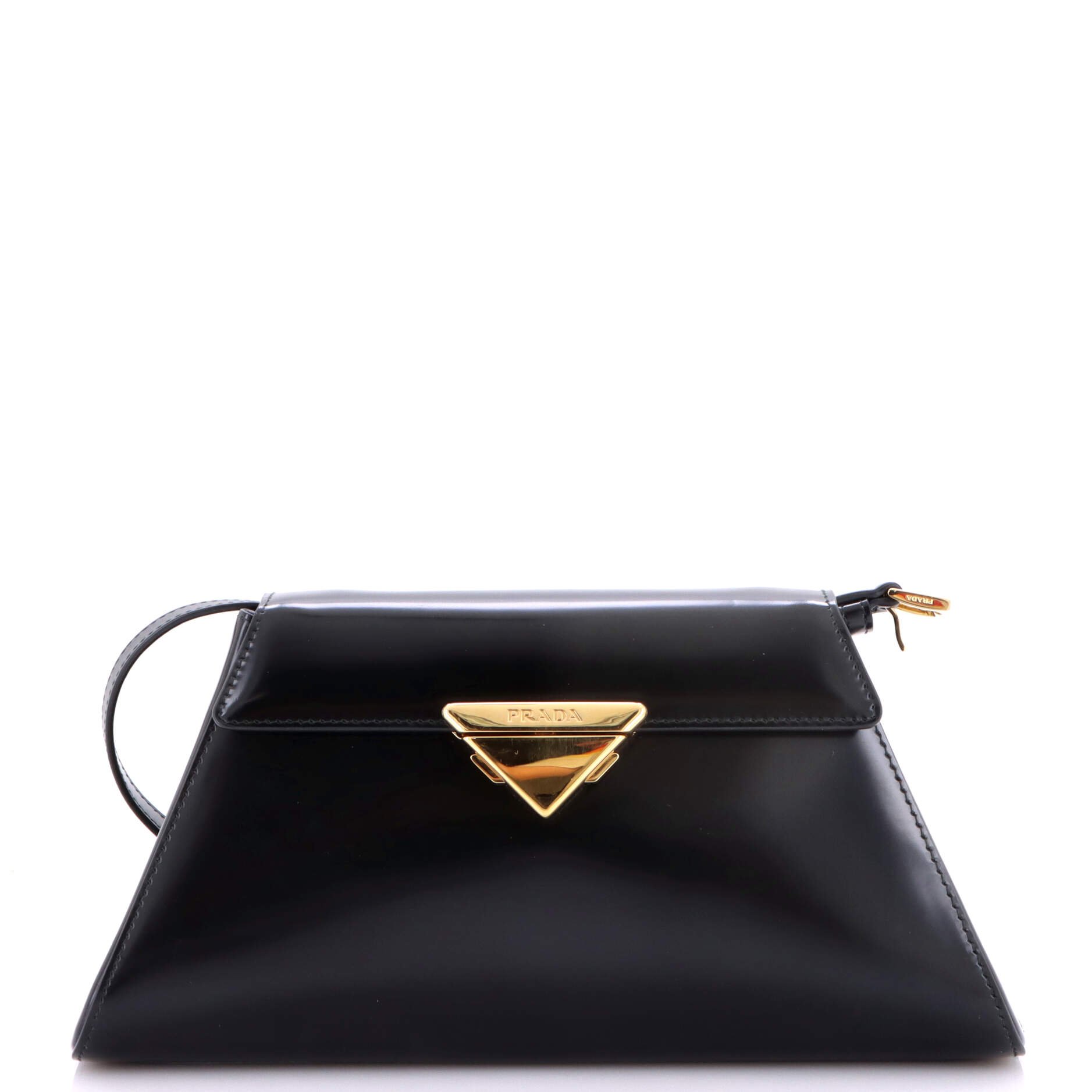 Trapezoid Flap Shoulder Bag Brushed Leather