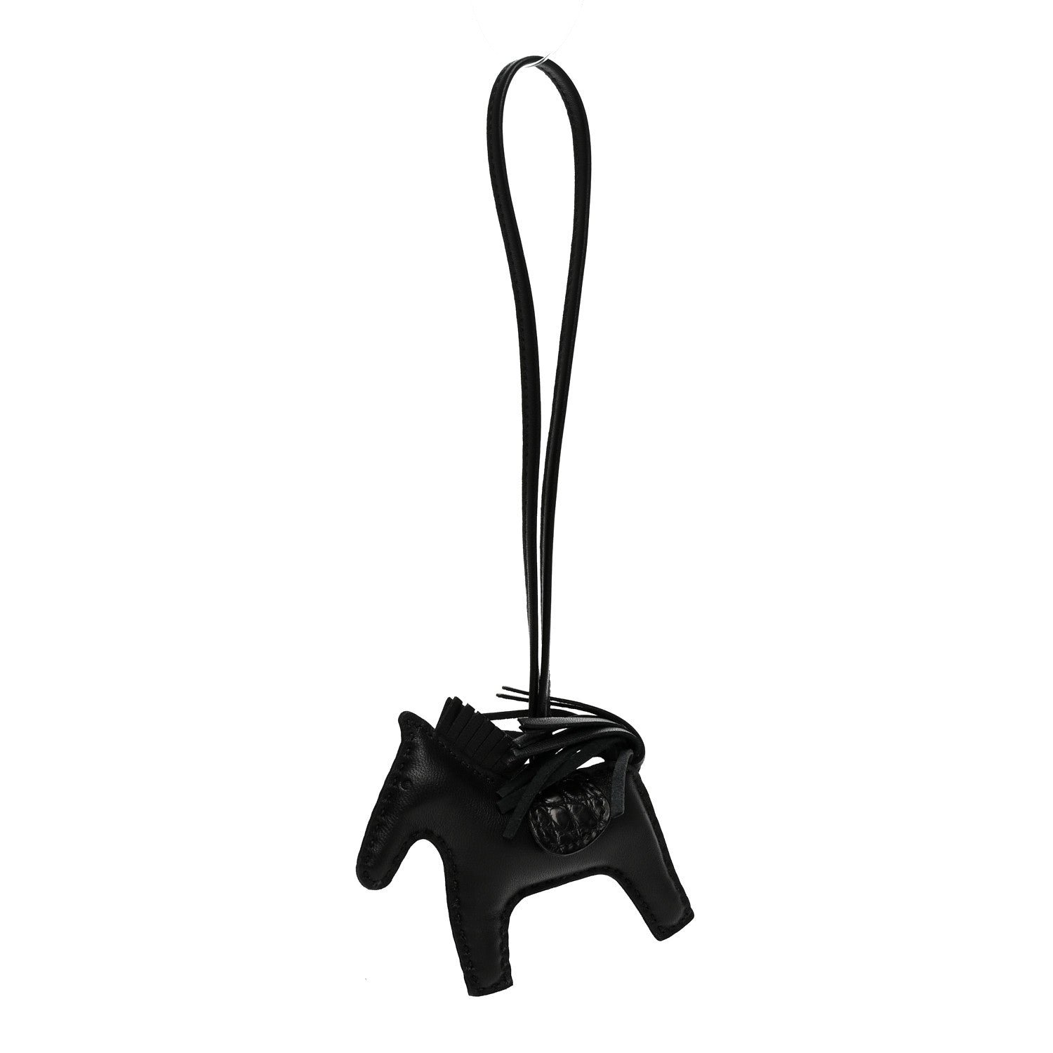 Hermes Milo Lambskin Matte Alligator Touch Grigri Rodeo Horse Bag Charm PM So Black